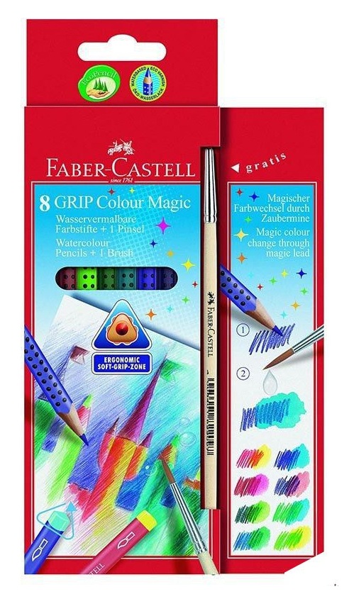 Faber Castell 8 색 그립 수채화 마술 연필 브러시로 생생한 색상